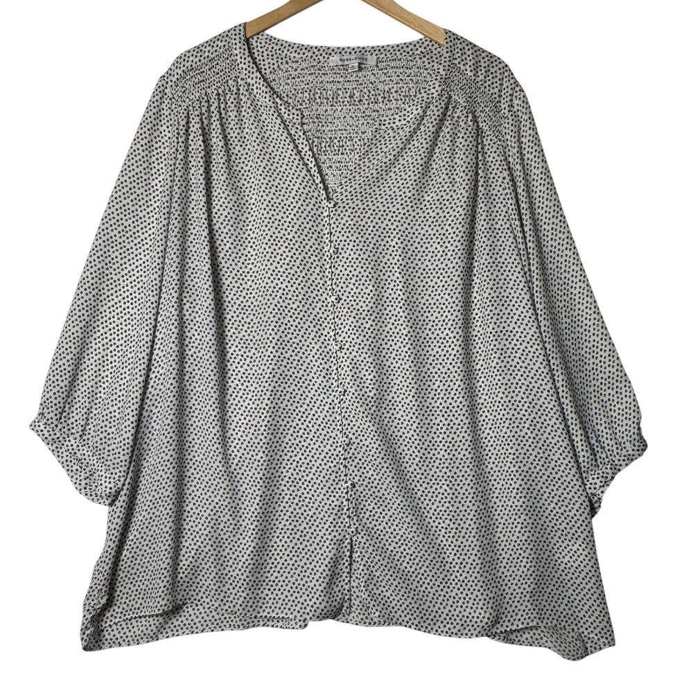 Rose Olive Womens 3X Boho Peasant Blouse Smocked Dot Print Flowy Top Plus Size
